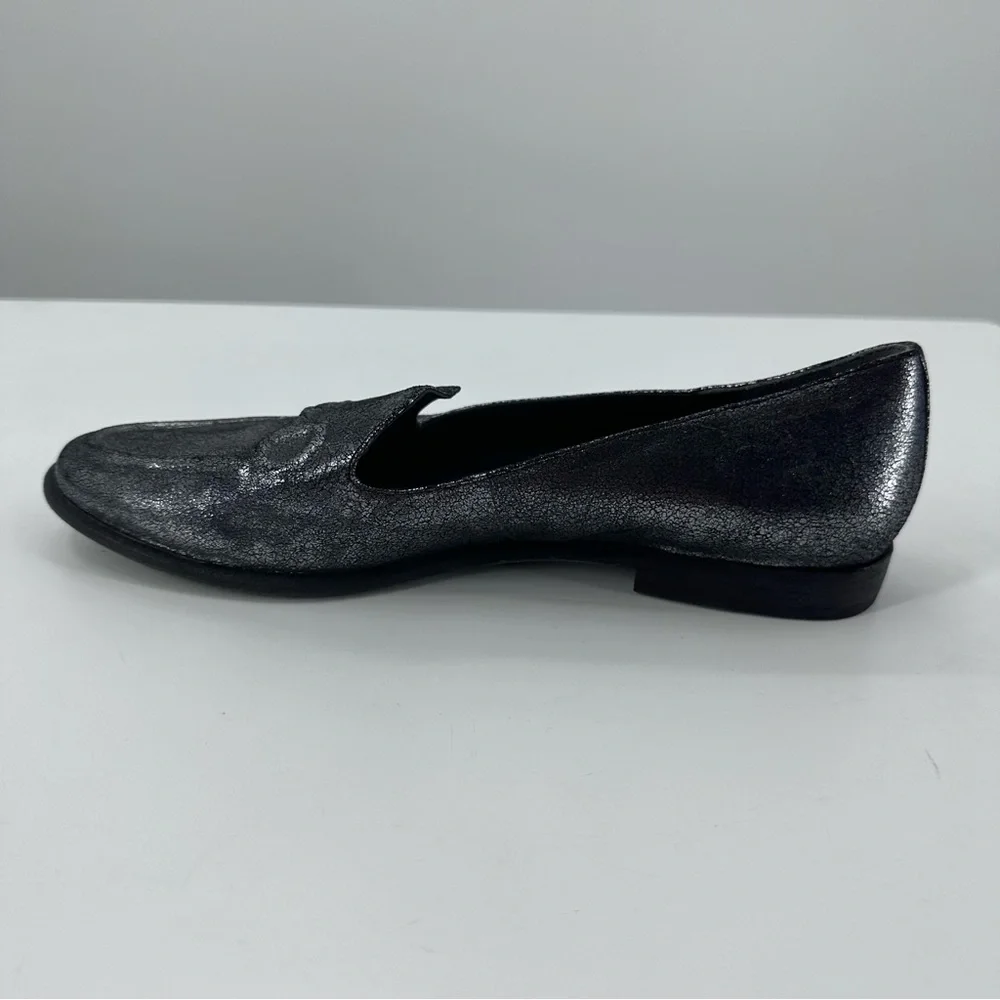 Belle Sigerson Morrison Silver Metallic Loafers Slip On Covered Hardware 7.5